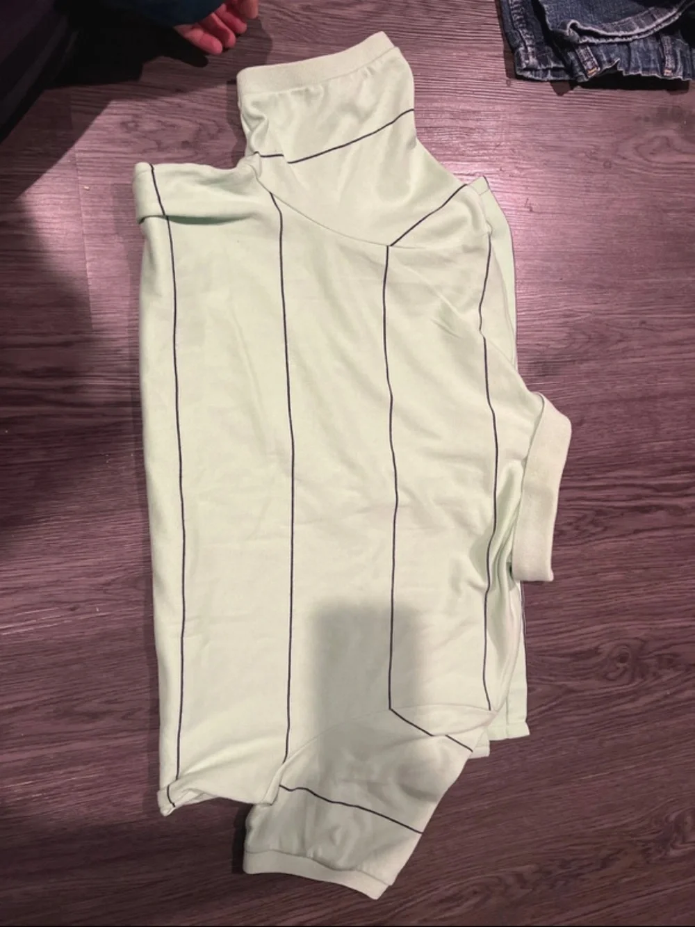 Ralph Lauren Light Green Polo with Thin Navy Stripes